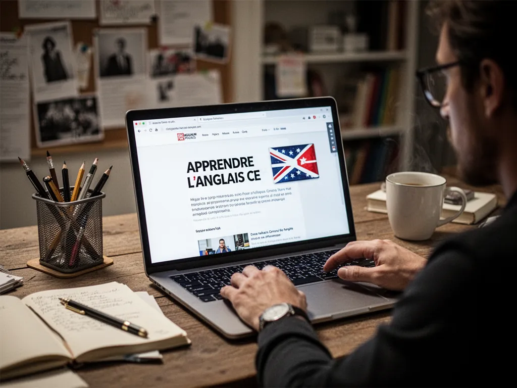 Personne en visioconférence en train de prononcer une phrase en anglais, casque et micro