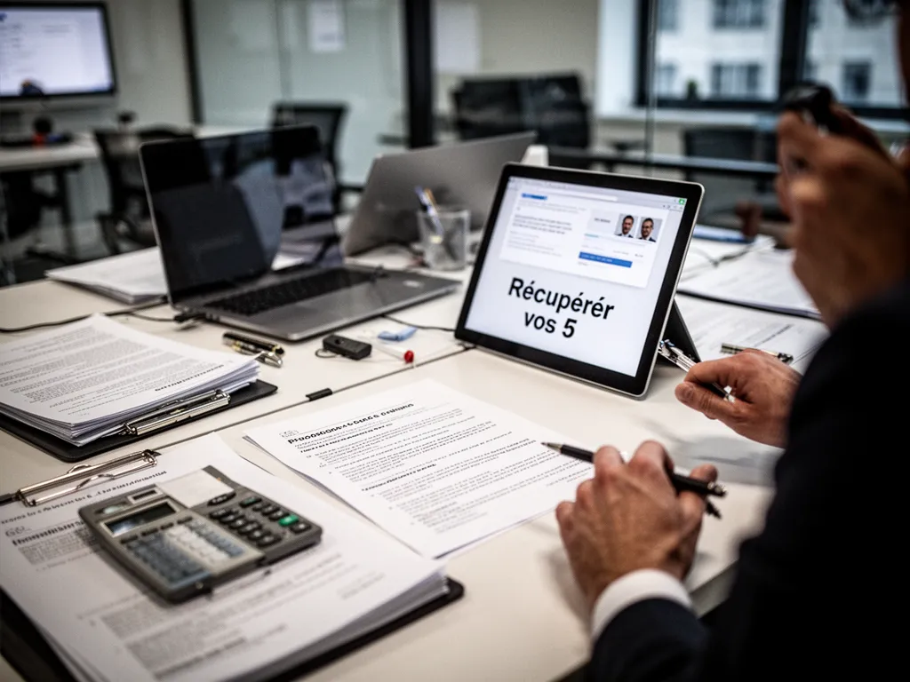 Deux personnes consultent un écran avec un tableau de formations et des documents administratifs