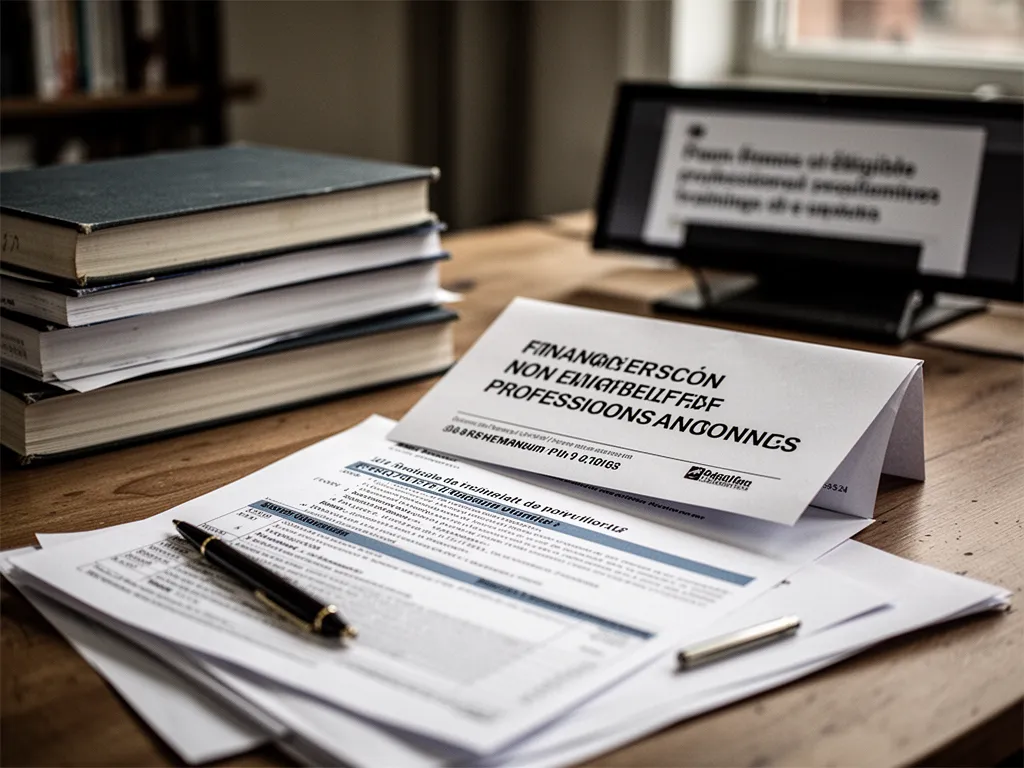 Personne étudiant des dossiers de financement de formation avec un ordinateur affichant plusieurs onglets, dont Mon Compte