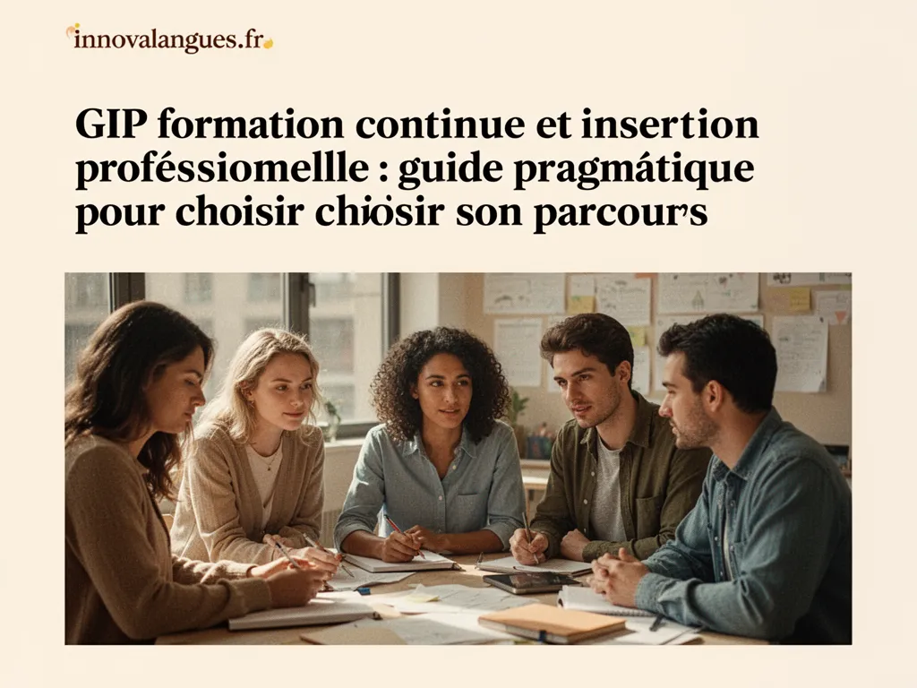 Trois personnes en formation autour d'une table, documents et ordinateur portable ouverts