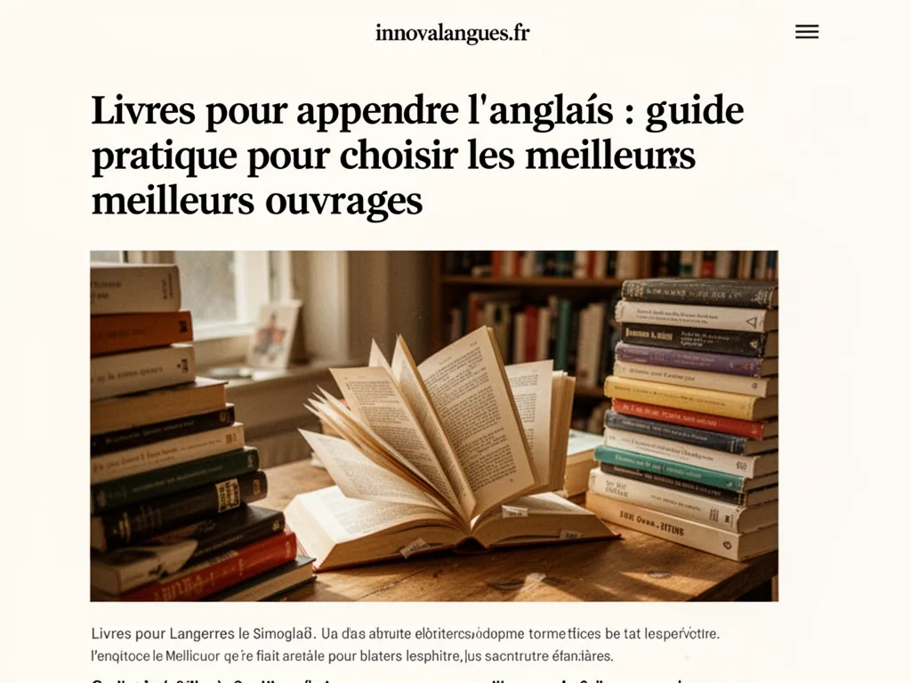 Une personne lit un livre d'anglais, cahier ouvert et écouteurs posés à côté
