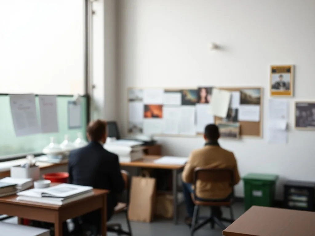Un formateur en atelier montre un geste technique précis à un groupe de stagiaires attentifs, schéma de processus au tableau